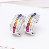 ELIZABETH RAINBOW SAPPHIRE & DIAMOND EARRINGS IN 18K GOLD