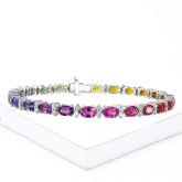 15.5 carat Rainbow Sapphire & Diamond Tennis Bracelet 14K and 18K White Gold   by Equalli.com
