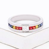 LAS VEGAS RAINBOW SAPPHIRE COMFORT FIT RING IN STERLING SILVER by EQUALLI.COM