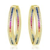 IBIZA GAY DRAG PRIDE GOLD HOOP EARRINGS 7 CARAT SAPPHIRE 1.44 CARAT DIAMOND