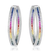 IBIZA LARGE HOOP SILVER EARRINGS 7 CARAT SAPPHIRE SIMULATED DIAMOND