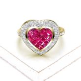 KRISELLE RUBY INVISIBLE SET & DIAMOND HEART RING IN 14K GOLD by EQUALLI.COM