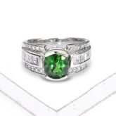 GRETA PRIME TSAVORITE GREEN GARNET & DIAMOND RING IN 14K WHITE GOLD