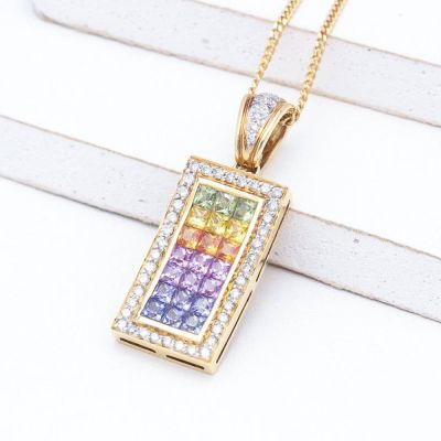 ELENA RAINBOW SAPPHIRE & DIAMOND PENDANT IN 18K GOLD