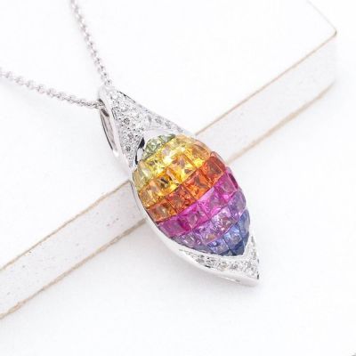 GLORIA RAINBOW SAPPHIRE & DIAMOND PENDANT IN 18K GOLD