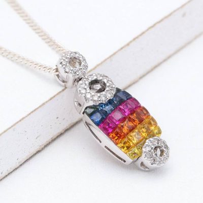 CHERYL RAINBOW SAPPHIRE & DIAMOND PENDANT IN 18K GOLD