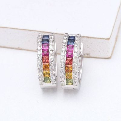 CHLOE RAINBOW SAPPHIRE & DIAMOND EARRINGS IN 18K GOLD