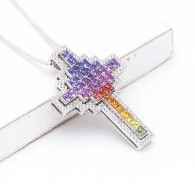 SOPHIE RAINBOW SAPPHIRE & DIAMOND PENDANT IN 18K GOLD