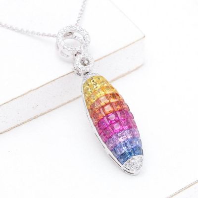 DIANE RAINBOW SAPPHIRE & DIAMOND PENDANT IN 18K GOLD