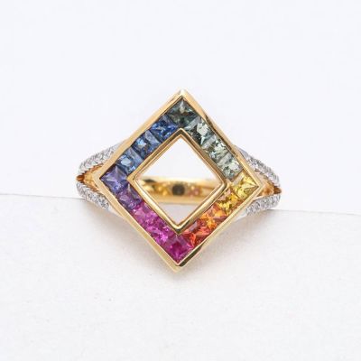 MELLISA RAINBOW SAPPHIRE & DIAMOND RING IN 18K GOLD
