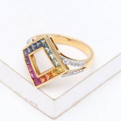 MELLISA RAINBOW SAPPHIRE & DIAMOND RING IN 18K GOLD