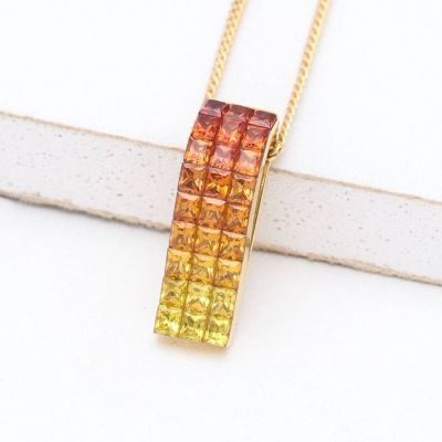 Sunset Sapphire Curved Rectangle Pendant 18K Gold (2.51ct tw) by Rainbowsapphirejewelers.com