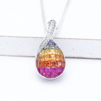 MARIA RAINBOW SAPPHIRE & DIAMOND PENDANT IN 14K OR 18K GOLD