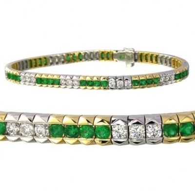 6 CARAT TWO TONE TSAVORITE GREEN GARNET & DIAMOND BRACELET IN 18K GOLD - 7 INCHES BY EQUALLI.COM