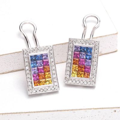 ZOE RAINBOW SAPPHIRE & DIAMOND EARRINGS IN 18K GOLD