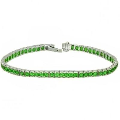 8 CARAT TSAVORITE GREEN GARNET BEZEL SET TENNIS BRACELET 14K WG AND YG- 7 INCHES BY EQUALLI.COM