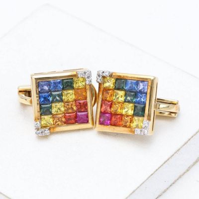 ARIA RAINBOW SAPPHIRE & DIAMOND EARRINGS IN 18K GOLD