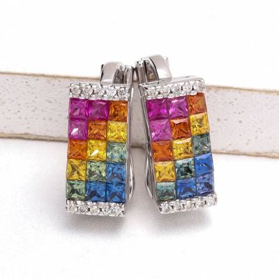 OLIVIA RAINBOW SAPPHIRE & DIAMOND EARRINGS IN 18K GOLD
