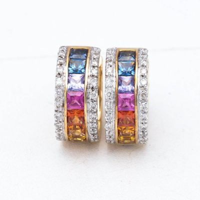 JENNIFER RAINBOW SAPPHIRE & DIAMOND EARRINGS IN 14K GOLD