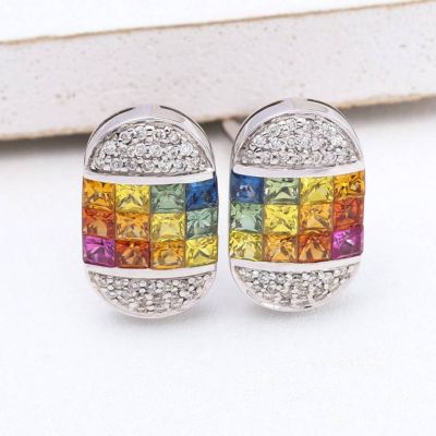 AALIYAH RAINBOW SAPPHIRE & DIAMOND EARRINGS IN 18K GOLD