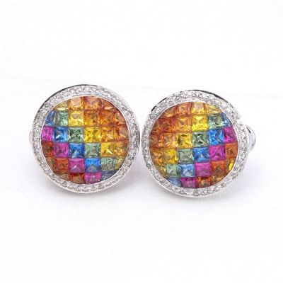 EVA RAINBOW SAPPHIRE & DIAMOND EARRINGS IN 18K GOLD