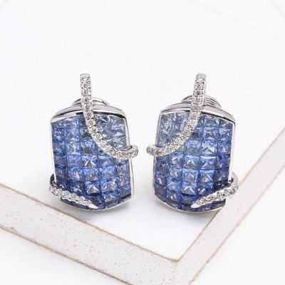 AUBREY BLUE SAPPHIRE & DIAMOND EARRINGS IN 18K GOLD