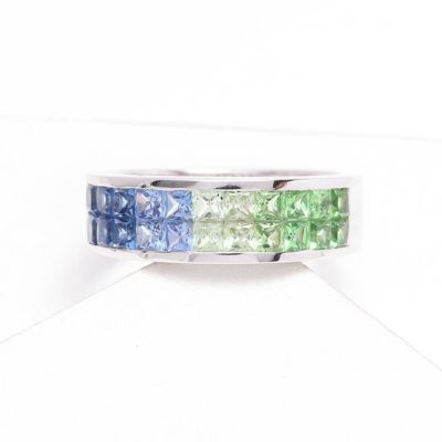HARPER BLUE SAPPHIRE & TSAVORITE GARNET RING IN 18K GOLD