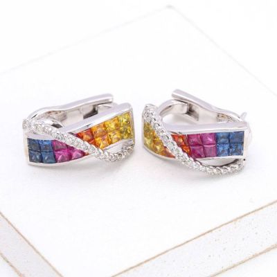 KAYLEE RAINBOW SAPPHIRE & DIAMOND EARRINGS IN 14K GOLD