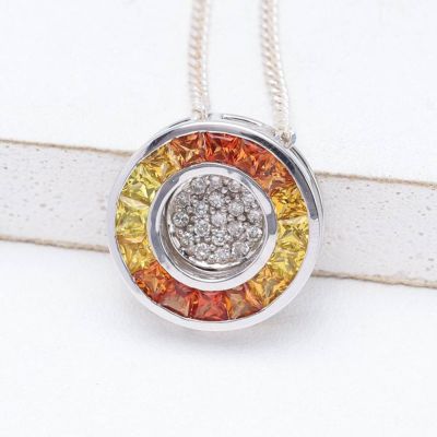 CYNTHIA SUNSET SAPPHIRE & DIAMOND PENDANT IN 18K GOLD