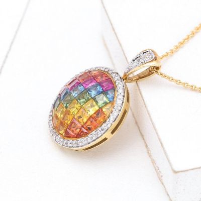 EVA RAINBOW SAPPHIRE & DIAMOND PENDANT IN 14K GOLD