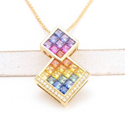 LAYLA RAINBOW SAPPHIRE & DIAMOND PENDANT IN 18K GOLD