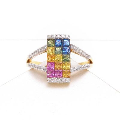 OLIVIA RAINBOW SAPPHIRE & DIAMOND RING IN 18K GOLD