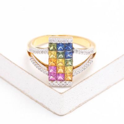 OLIVIA RAINBOW SAPPHIRE & DIAMOND RING IN 18K GOLD