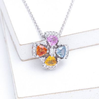 LILY RAINBOW SAPPHIRE & DIAMOND PENDANT IN 18K GOLD