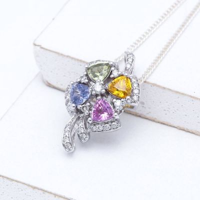 ALICE RAINBOW SAPPHIRE & DIAMOND PENDANT IN 18K GOLD