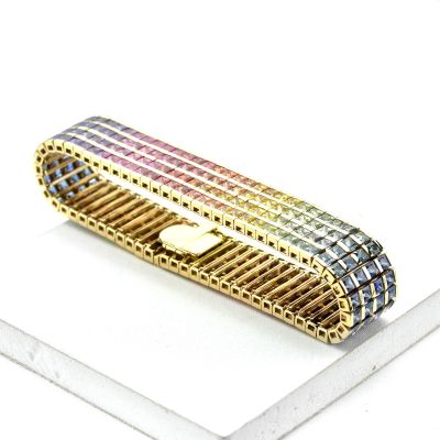 40 CARAT RAINBOW SAPPHIRE CHANNEL SET 4 ROW TENNIS BRACELET IN 14K GOLD BY EQUALLI.COM