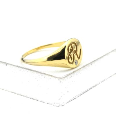 YOUR INITIALS PERSONALISED SIGNET RING W/ DIAMOND OR SAPPHIRE - SPECIAL FONT BY EQUALLI.COM
