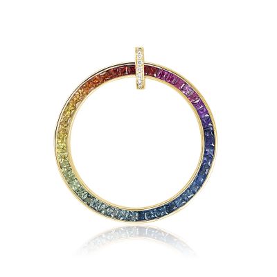 XL NEW YORK CIRCLE RAINBOW INTERSEX PENDANT 5 CARAT 2.4MM IN GOLD