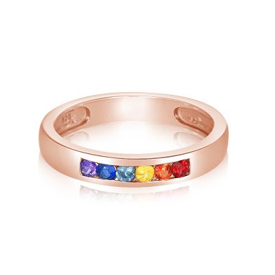 KYIV RAINBOW MINIMALIST ENGAGEMENT RING SOLID GOLD COMFORT WEDDING BAND