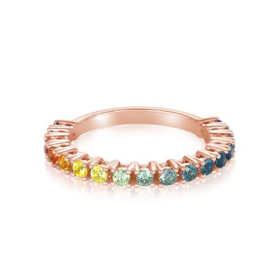 BALI RAINBOW HALF ETERNITY BAND STACKABLE GOLD WEDDING RING |DIAMOND RING OPTION