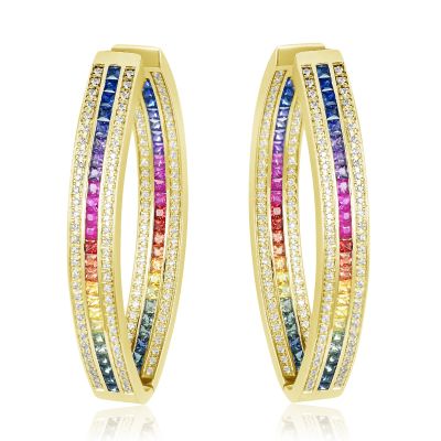 IBIZA GAY DRAG PRIDE GOLD HOOP EARRINGS 7 CARAT SAPPHIRE 1.44 CARAT DIAMOND