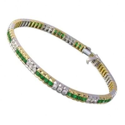 6 CARAT TWO TONE TSAVORITE GREEN GARNET & DIAMOND BRACELET IN 18K GOLD - 7 INCHES BY EQUALLI.COM