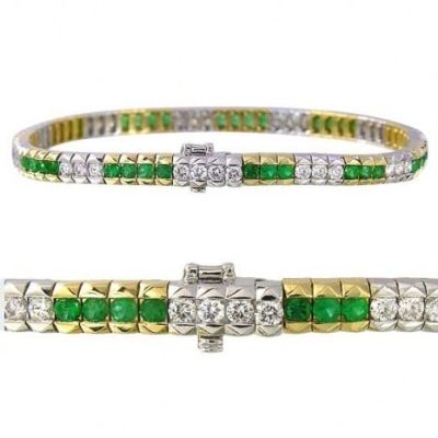 6 CARAT TWO TONE TSAVORITE GREEN GARNET & DIAMOND BRACELET IN 18K GOLD - 7 INCHES BY EQUALLI.COM