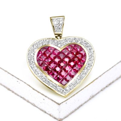 KRISELLE RUBY INVISIBLE SET & DIAMOND HEART PENDANT IN 14K GOLD by EQUALLI.COM