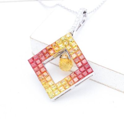 JUDITH SUNSET SAPPHIRE & DIAMOND PENDANT IN 14K GOLD