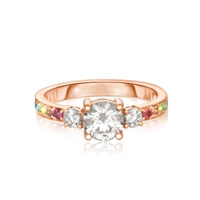 LAS VEGAS RING WITH 3 SIMULATED DIAMOND CENTRE IN 14K or 18K GOLD BY EQUALLI.COM
