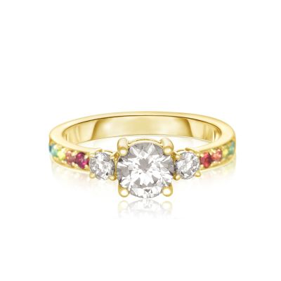 LAS VEGAS RING WITH 3 SIMULATED DIAMOND CENTRE IN 14K or 18K GOLD BY EQUALLI.COM