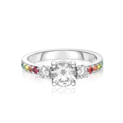 LAS VEGAS RING WITH 3 SIMULATED DIAMOND CENTRE IN 925 STERLING SILVER BY EQUALLI.COM