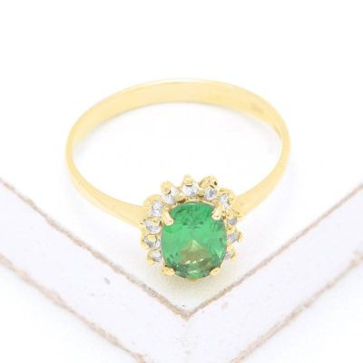 SERENA CLASSIC TSAVORITE GREEN GARNET & DIAMONDS ENGAGEMENT RING IN 14K GOLD by EQUALLI.COM
