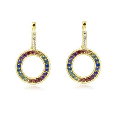MASSACHUSETTS Celebrate Pride Huggie Earrings 2.3 Carats Authentic Sapphire & 0.16 Carat Diamond Rainbow Special Gift for Queen